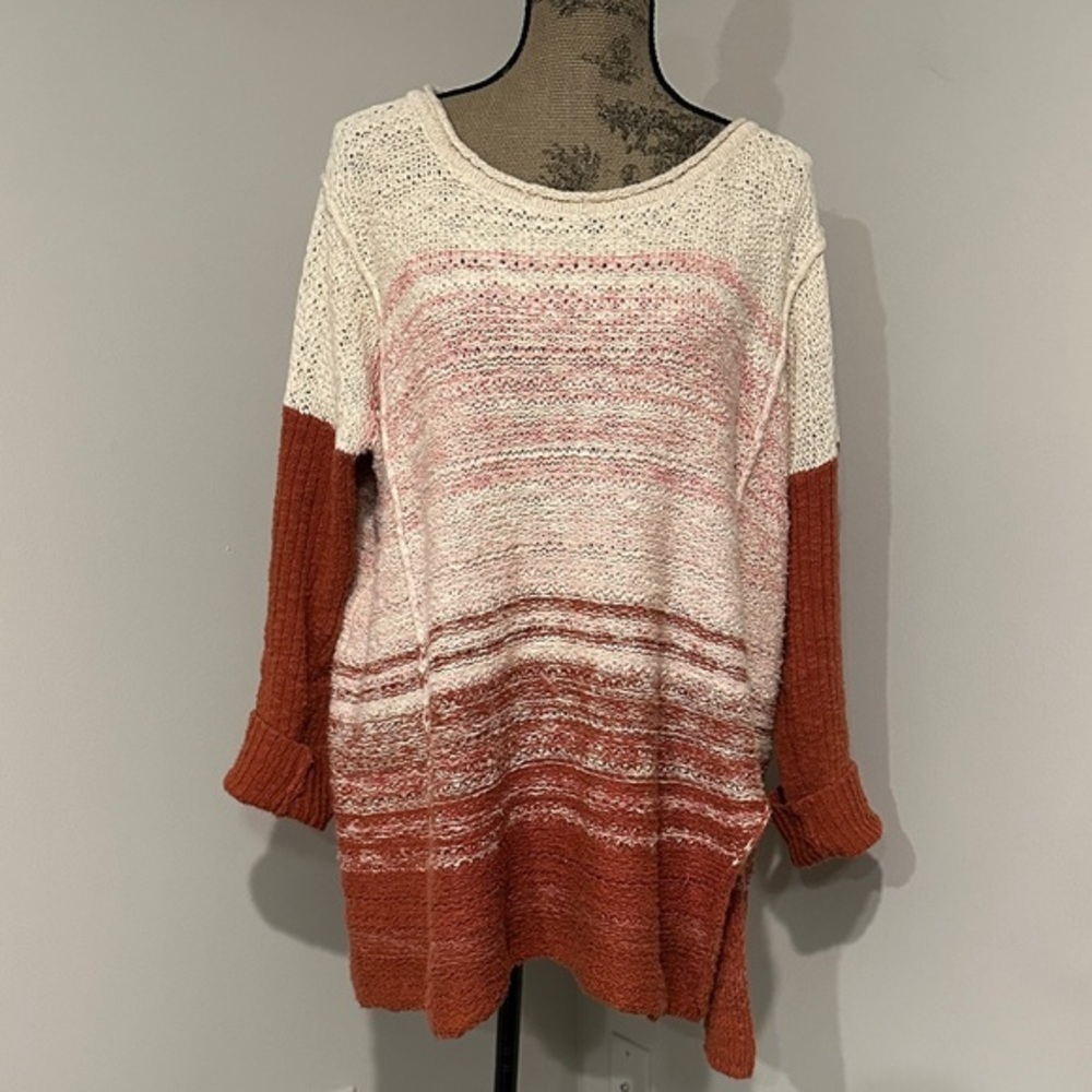 Free people Brent orange/cream color block tunic Sweater with side slit medium
